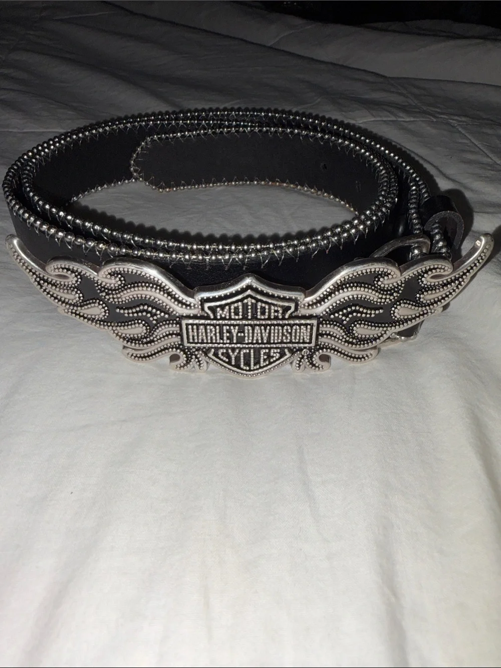 Y2K 2008 Harley Davidson Genuine Black Leather Belt Silver Wings Buckle